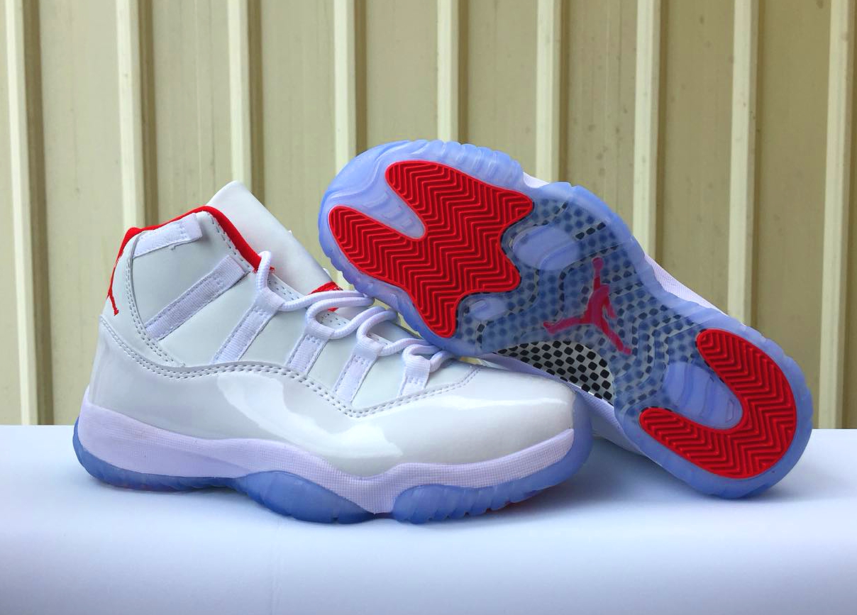 Women Air Jordan 11 Retro White Red Ice Sole Shoes